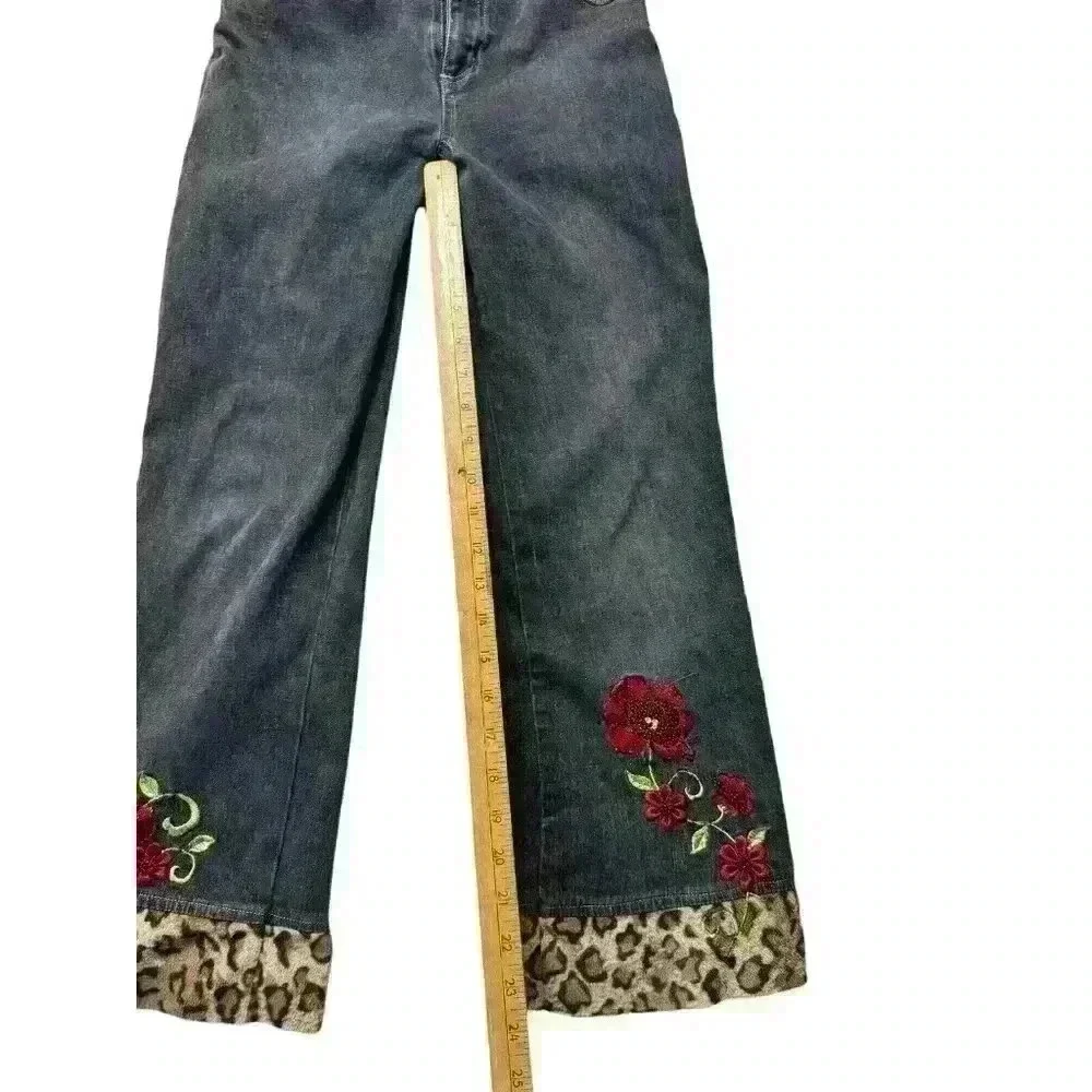 Children’s Place‎ Girls Size 12 Stretch Jeans With Flower And Leopard Hem Design